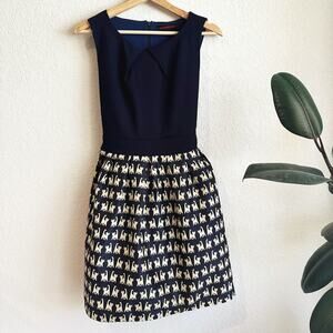 SM Warbrobe Womens Cat Print Fit & Flare Dress Medium Retro Rockabilly Pinup